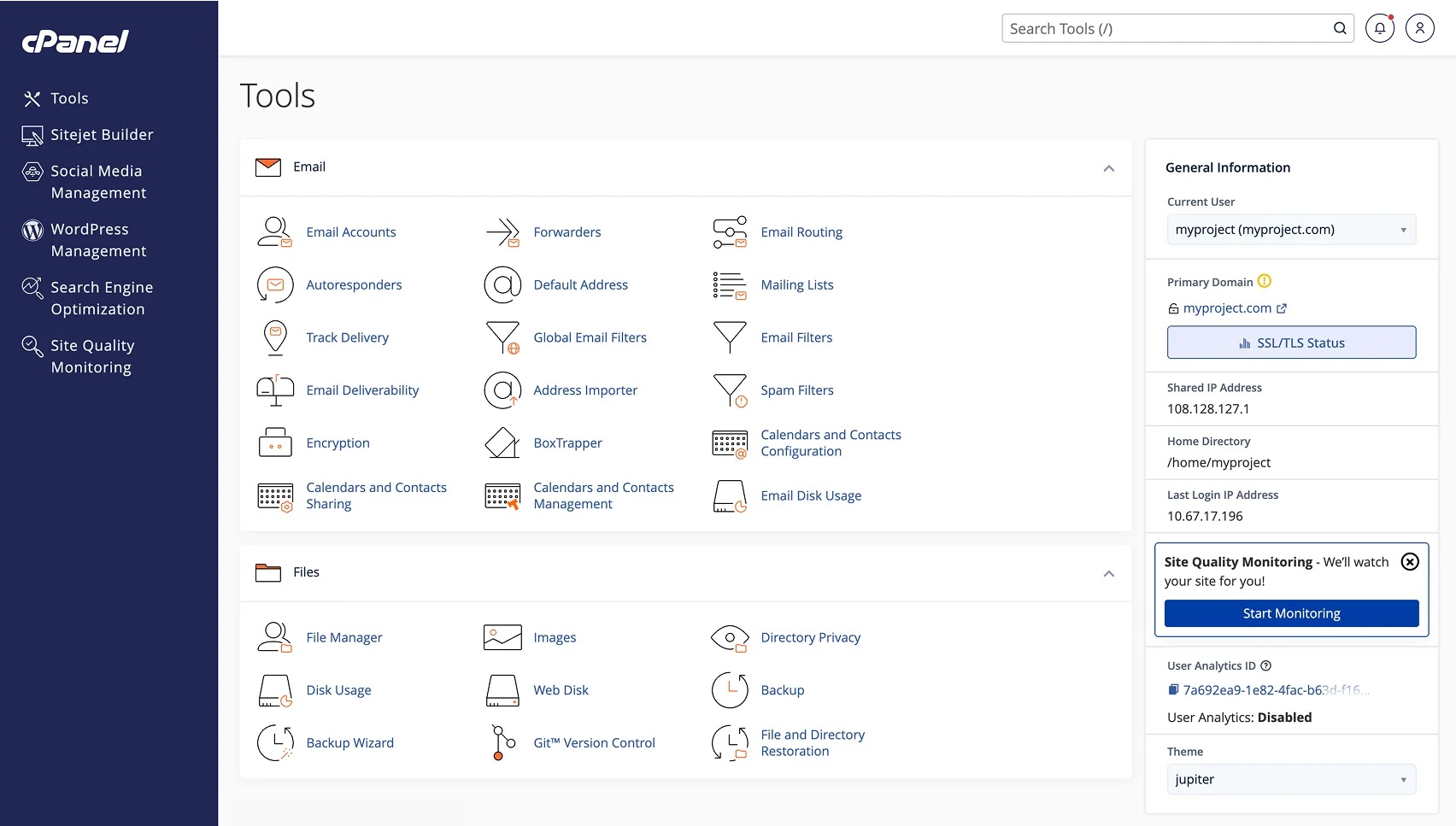 cPanel tools dashboard new